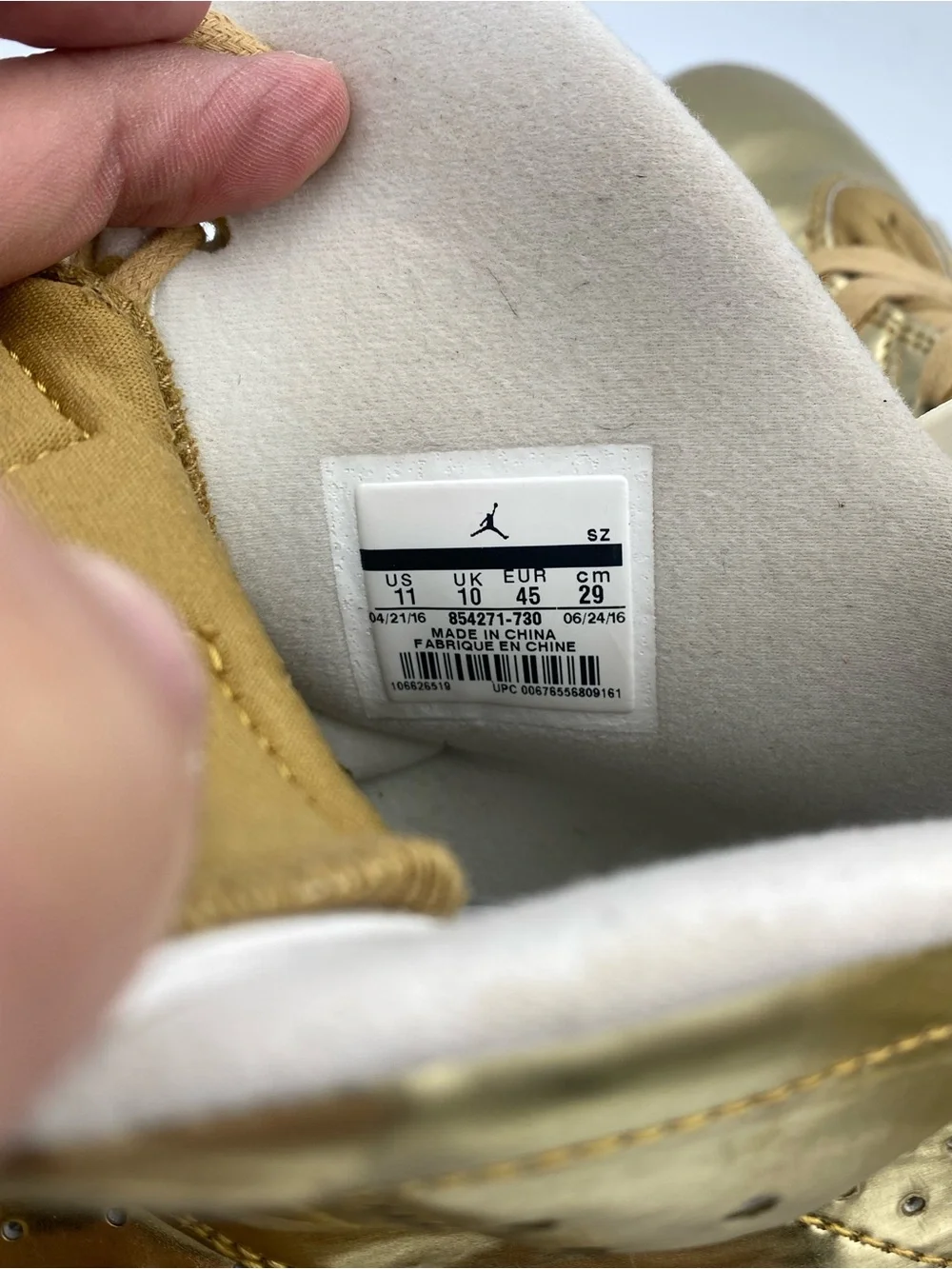 Jordan Metallic Gold High Top Sneakers with White Interior